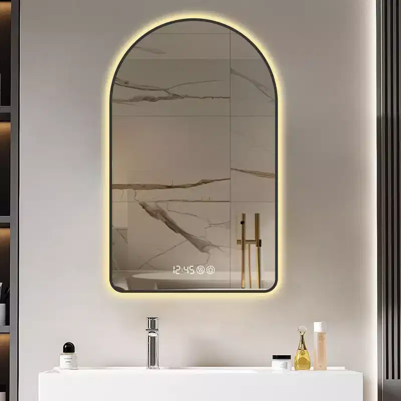 28 x 48 inch Multifunctional Arched LED Bathroom Vanity Mirrors with Three Color Temperatures for over Sink Black Frame