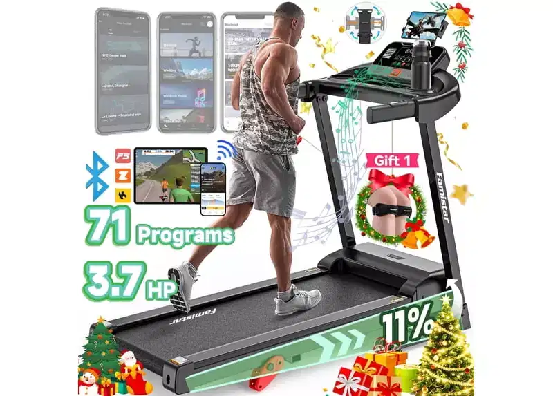 3.7HP Folding Treadmills Clearance for Home w/ APP Control,300lbs Capacity,Adjustable Incline,71 Programs,Electric Treadmill Running Machine