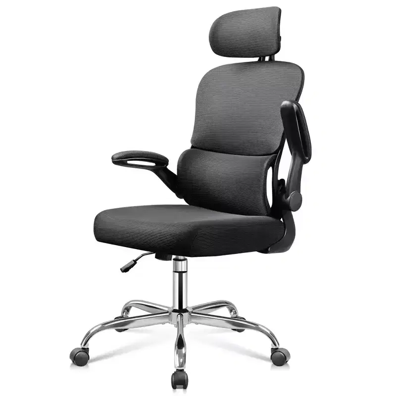 Mesh Office Chair, Ergonomic Comfort with 3D Headrest & Flip-Up Armrests, Ideal for Professionals & Gamers, Black