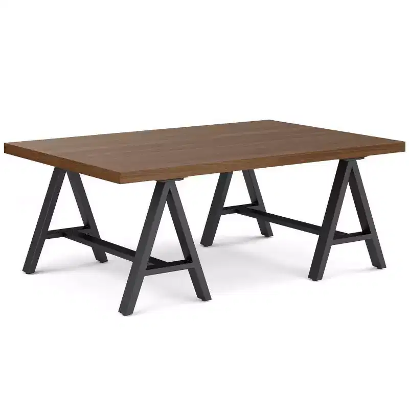 Hawkins Metal/Wood Coffee Table Walnut - WyndenHall: Industrial Dark Brown Rectangle with Storage, Black Frame