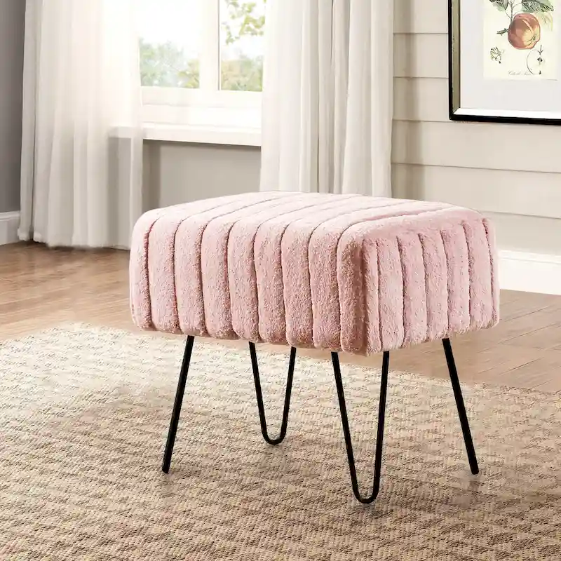 Faux Fur Ottoman Bench, Striped, 1-Person