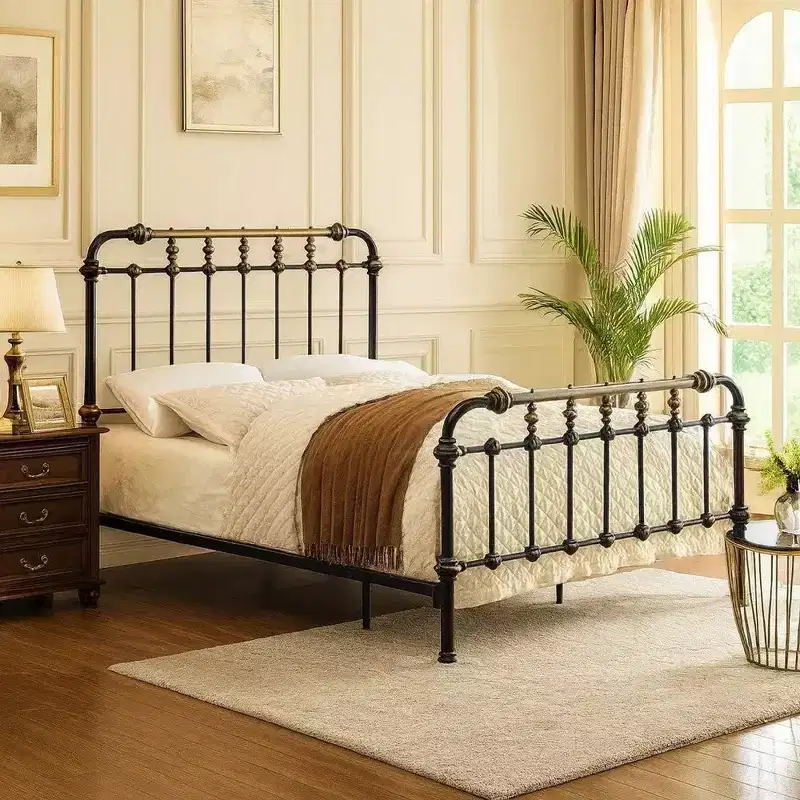 Royal Hampton Metal Twin Bed with gold accents, Black