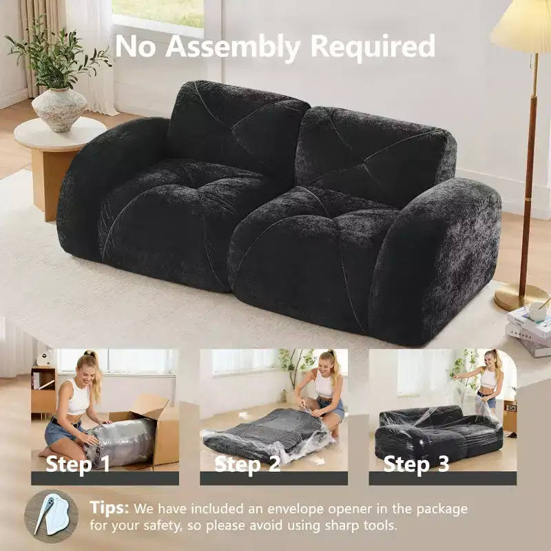 Clihome 2-Seater Tufted Sofa Couches with boneless Sofa,Soft Velvet Fabric,Bottom Anti-Slip Design,32D High Density Sponge,Ergonomic Design Bottom
