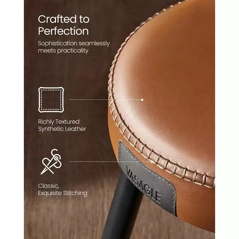 VASAGLE EKHO Collection - Bar Stools Set of 2, Kitchen Counter Stools, Breakfast Stools, Synthetic Leather with Stitching,24.8-Inch Tall