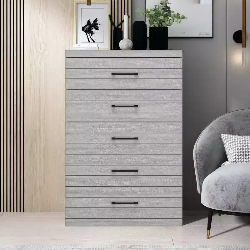 Galano Hamsper 5 Drawer Chest (Interlock) - Dusty Grey Oak