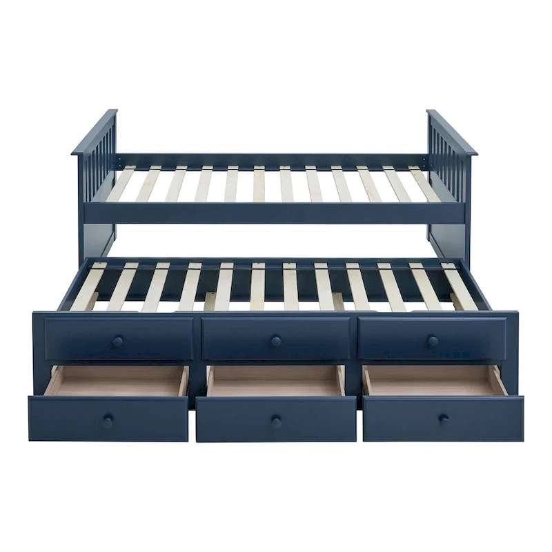 Twin Captain Bed with Trundle and Three Drawers