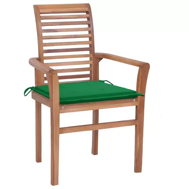 vidaXL Versatile Dining Chairs with Green Cushions, Teak Wood, Suitable for Indoor/Outdoor Use, Ergonomic Comfort Design, Space-Saving Stackable