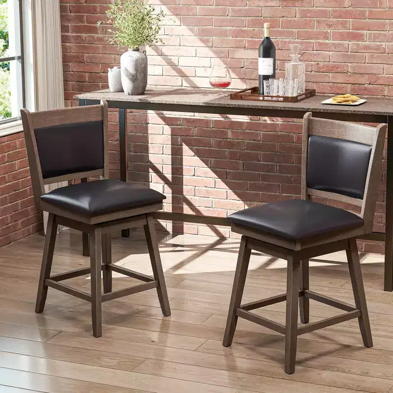 Costway 25 Swivel Bar Stools Set of 2 with Back Rubber Wood Legs Sturdy Footrest