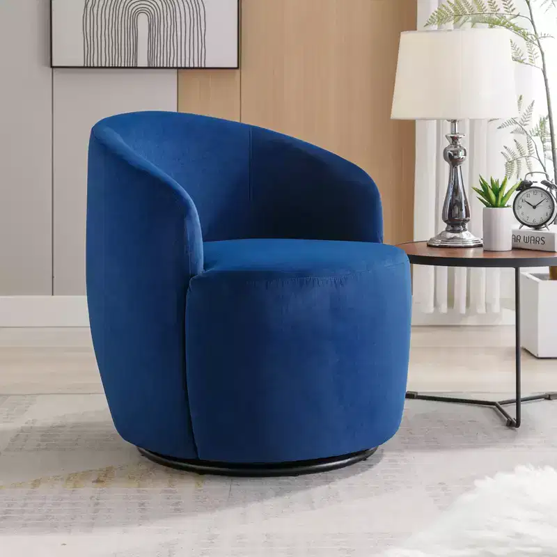 Fabric Swivel Accent Armchair Barrel Chair With Black Powder Coating Metal Ring