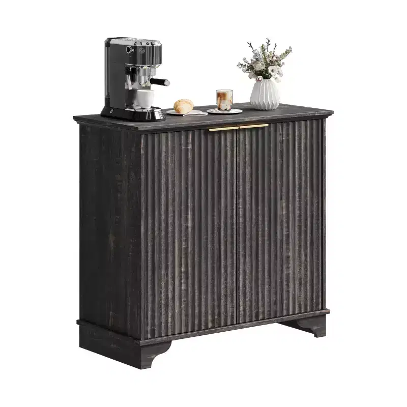 Buffet Cabinet with Fluted Doors, Farmhouse Kitchen Cupboard Storage with Adjustable Shelves, Modern Coffee Bar Cabinet for Home,Natural Oak