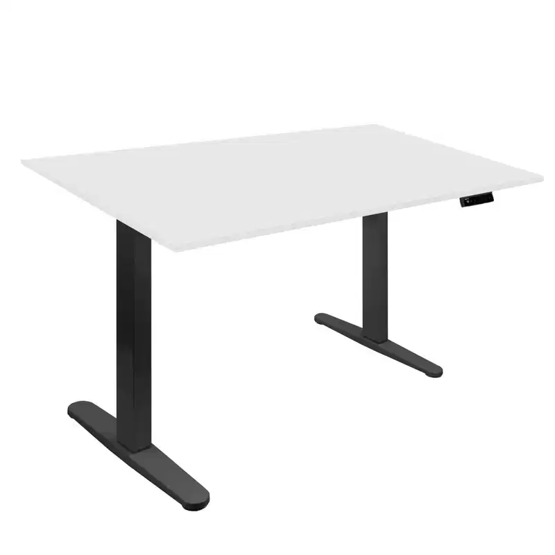 Mount-It! Electric Sit-Stand Black Desk Frame with White Tabletop, Expand from 39.4 to 63 Wide