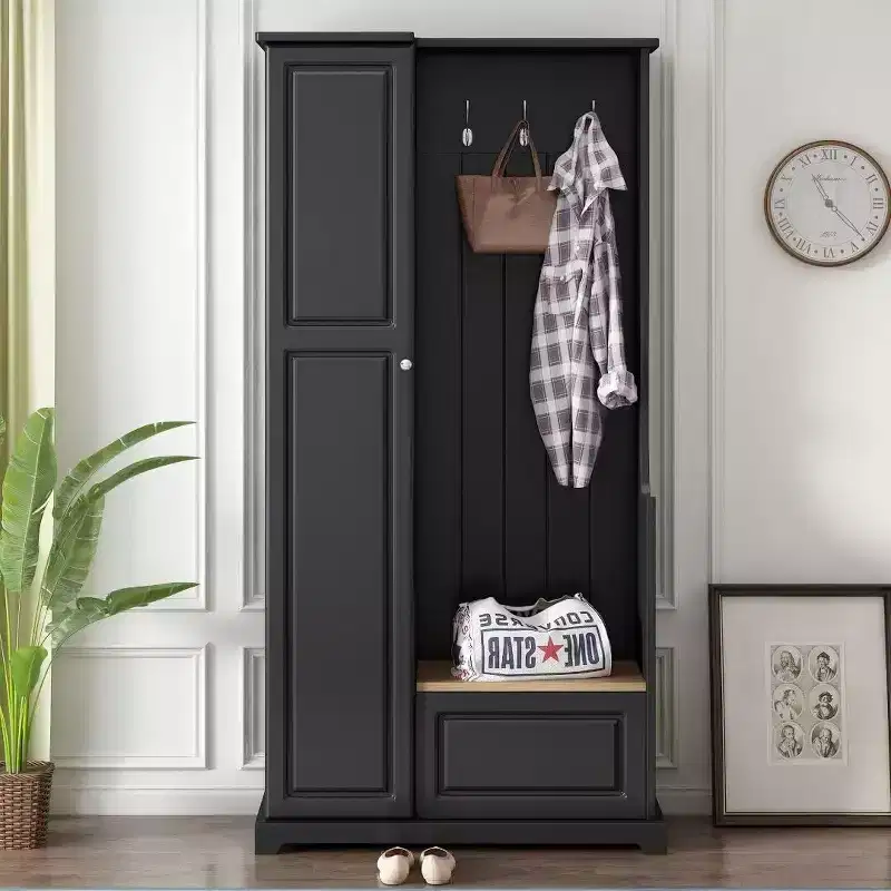 Minimalist Hallway Shoe Cabinet with Flip-Top Bench, Multi-Functional Entryway Furniture,Adjustable Shelves & Entry Hooks