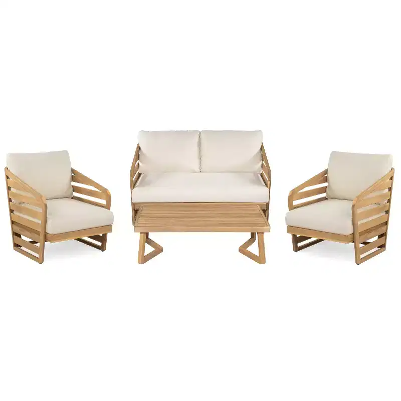 Christopher Knight Home Yantic 4 Piece Outdoor Modern Acacia Wood Chat Set with Water-Resistant Cushions