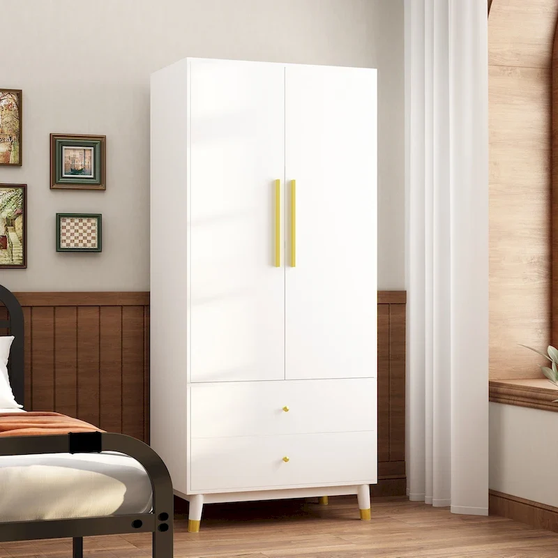 Wardrobe Cabinet with Two Drawers and Hanging Storage