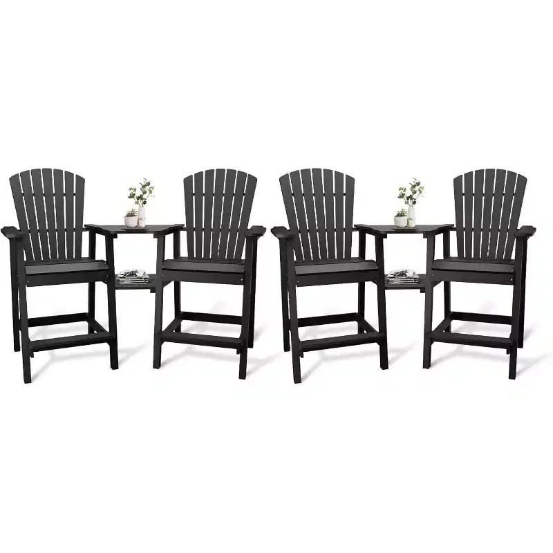 Acekool Recycled Poly Adirondack Barstool Set of 2 with Connecting Tray - Outdoor Bar Height Chairs for Patio & Deck
