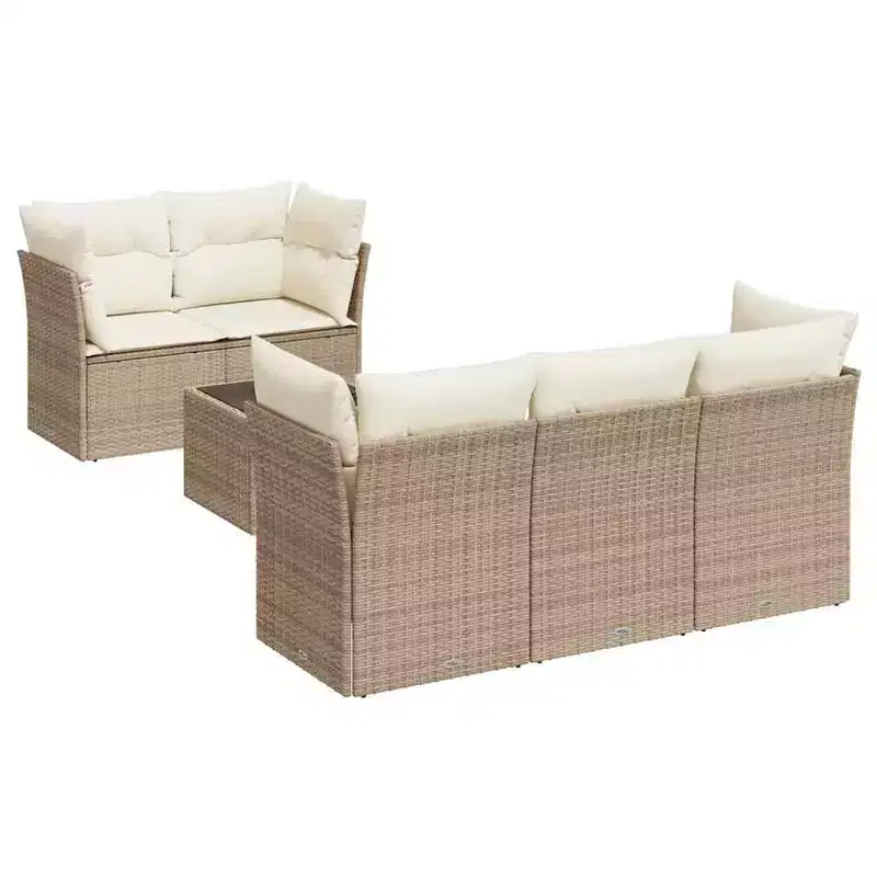 vidaXL 6 Piece Patio Sofa Set with Cushions Poly Rattan - Black and Cream