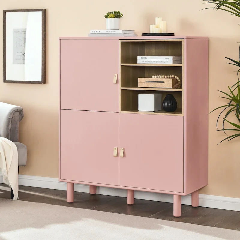 Multifunctional Storage cabinet with door, modern sideboard cabinet, wooden storage cabinet, leather handle drawer cabinet