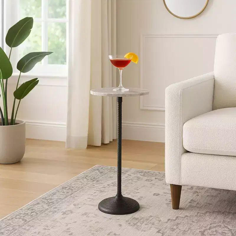 Contemporary End and Side Table with Marble Top for Home Decor - Small Table Stand for Bedside, Bedroom, or Drink Table