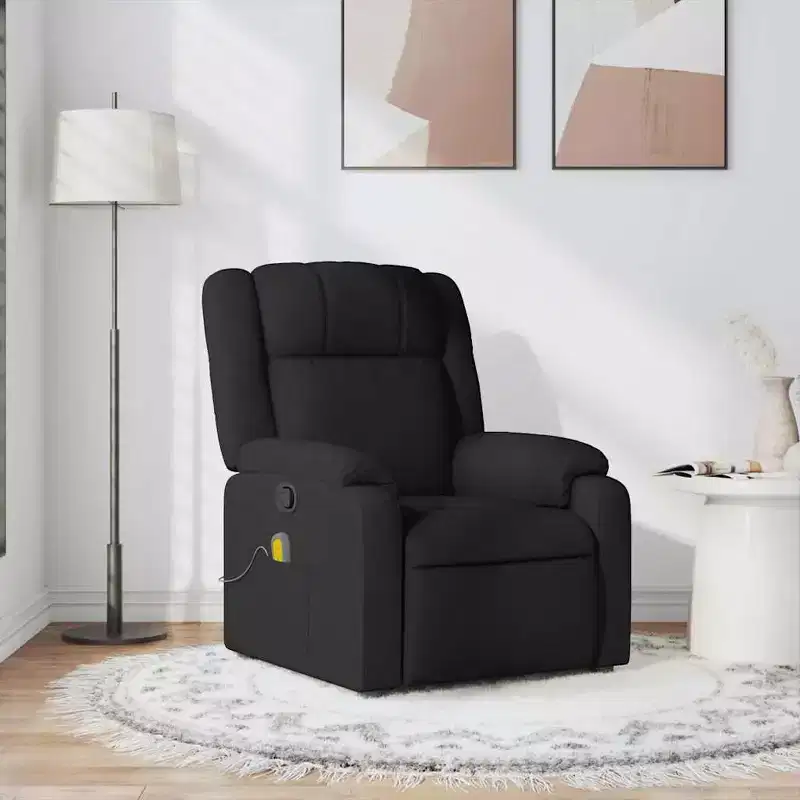 Massage Recliner Chair for Living Room, 6-Point Vibration Adjustable, Black Fabric