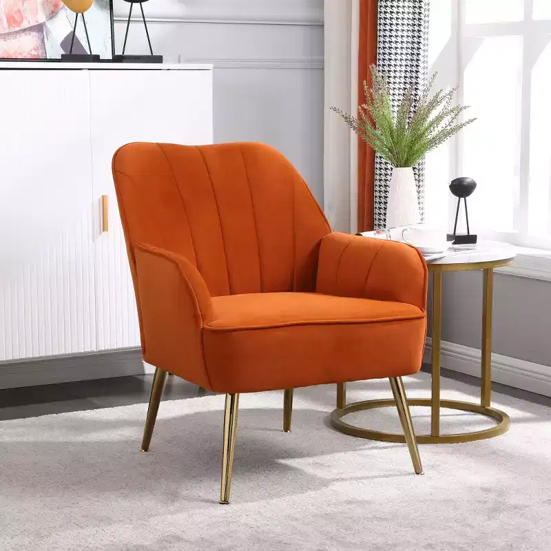 Modern Velvet Accent Chair Living Room Chair with Upholstered Mid-Century Stylish Armchair with Golden Wood Legs for Reading Room Bedroom