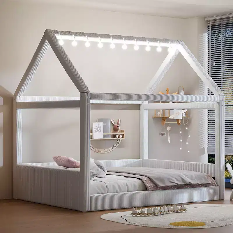 Merax Full Size Upholstered House Daybed with LED Light Strips