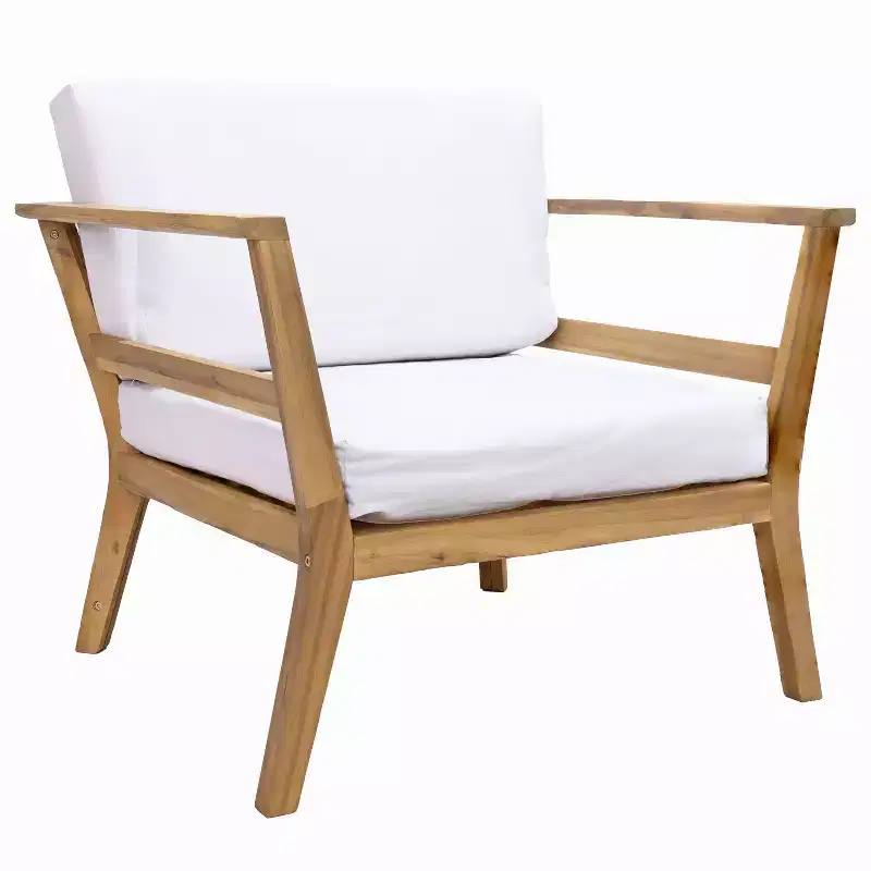 Sunnydaze Bodie Acacia Wood Patio Armchair with Bone White Cushions - Natural