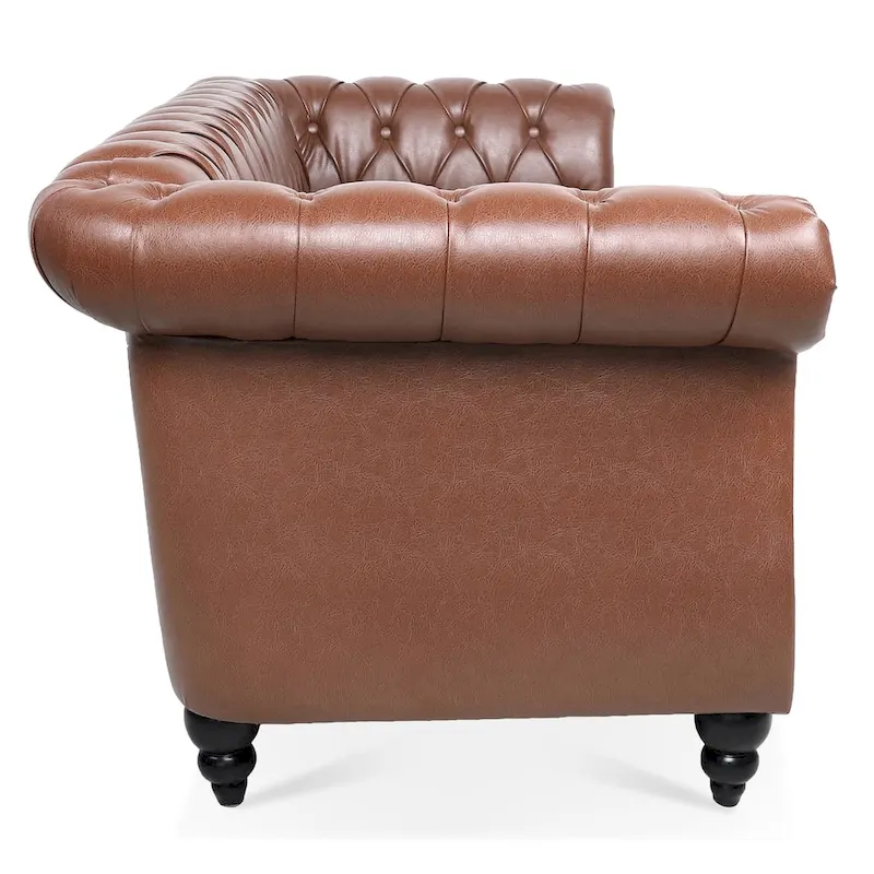 Classically Elegant 84.65 Three-Seater Rolled Arm Chesterfield Sofa in PU Leather - Sturdy Birch Legs, Soft Upholstery