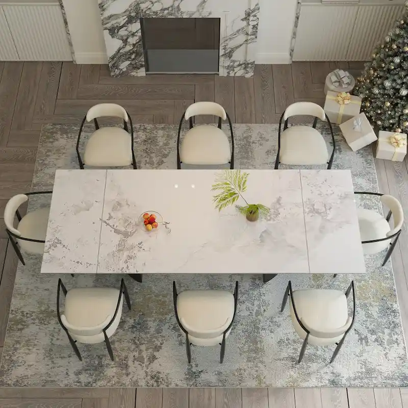 9-Piece Extendable Dining Table Set with 8 Upholstered Chairs