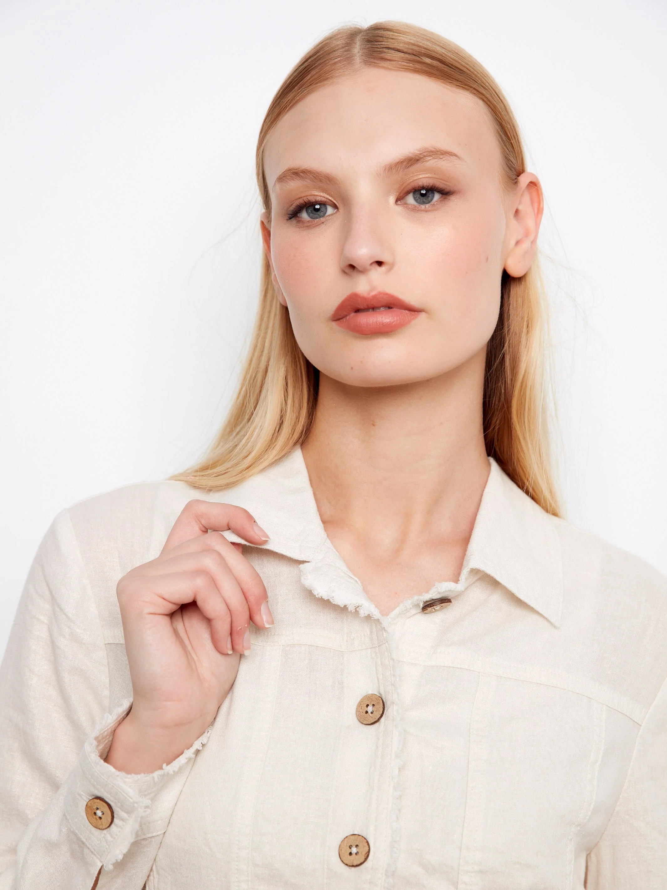 Foiled Linen Blend Jacket - Beige