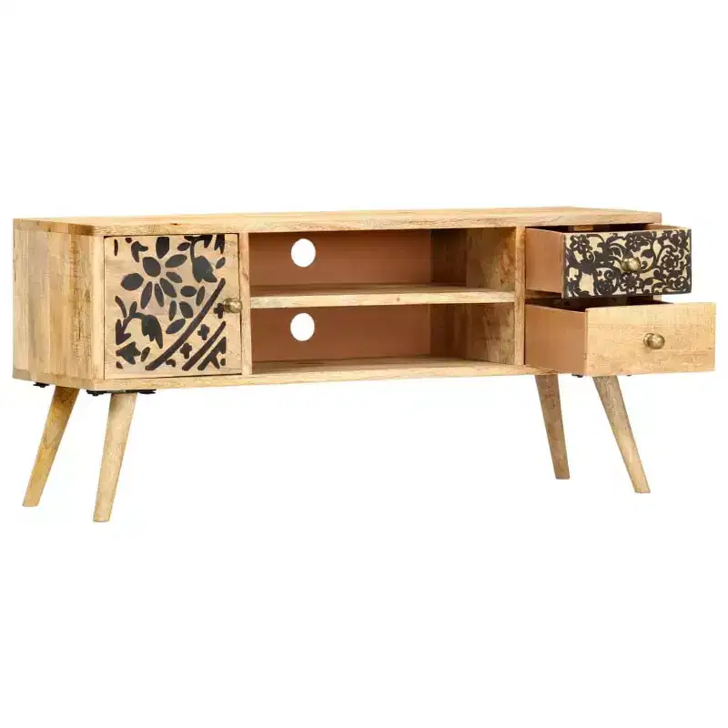 vidaXL TV Stand Natural Mango Wood with Black Accents