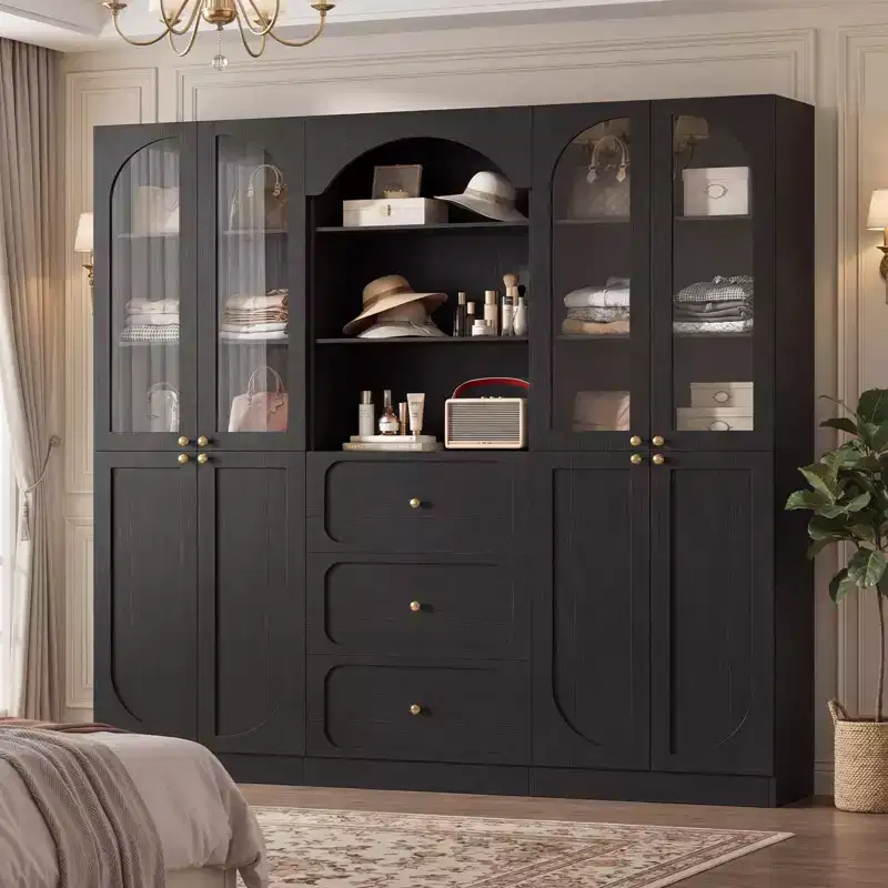 Besiost Combination Pantry cabinet with doors, Set of 2 bookcase with glass doors and shelves