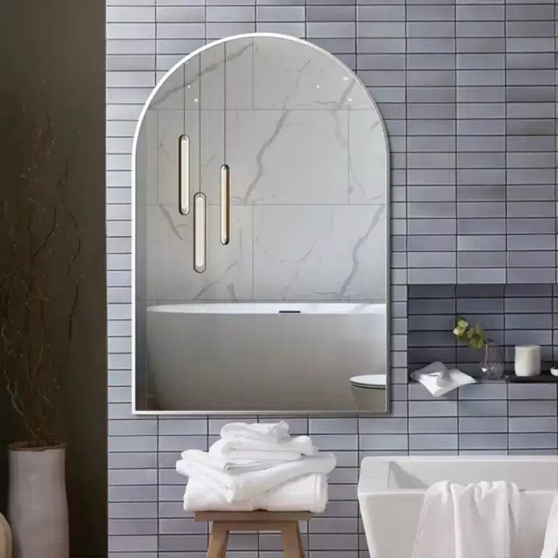 Silver Arched Bathroom Wall Mirror Metal Frame