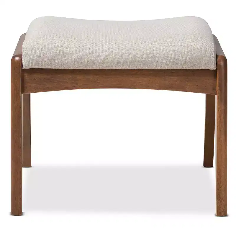 Roxy Mid-Century Modern Wood Finish and Fabric Upholstered Ottoman Light Beige/Walnut Brown - Baxton Studio