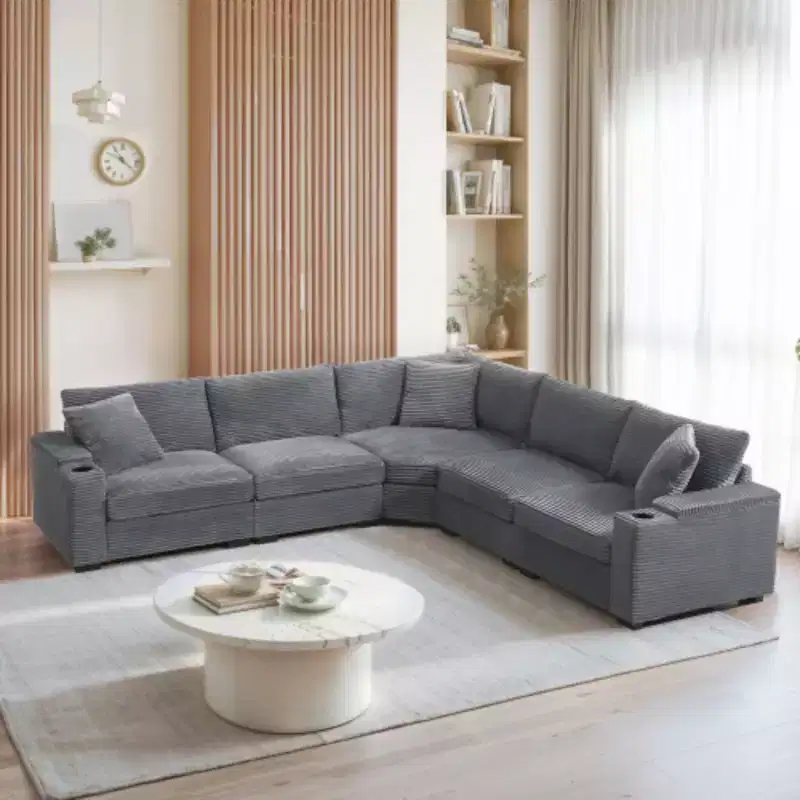 106'' L-Shaped Convertible Sofa, Corduroy with Storage, Cup Holders, USB, Modular Design for Living Room