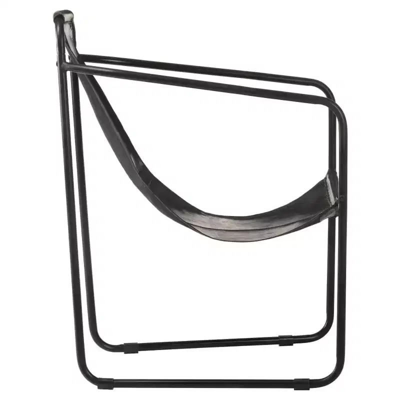 Armchair Accent Chair with Iron Frame for Living Room Real Leather - Black