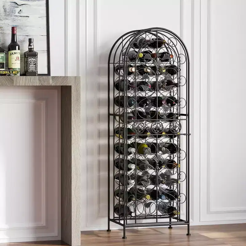 45-Bottle Modern Wine Organizer Decorative Portable Wrought Iron Wine Rack Jail