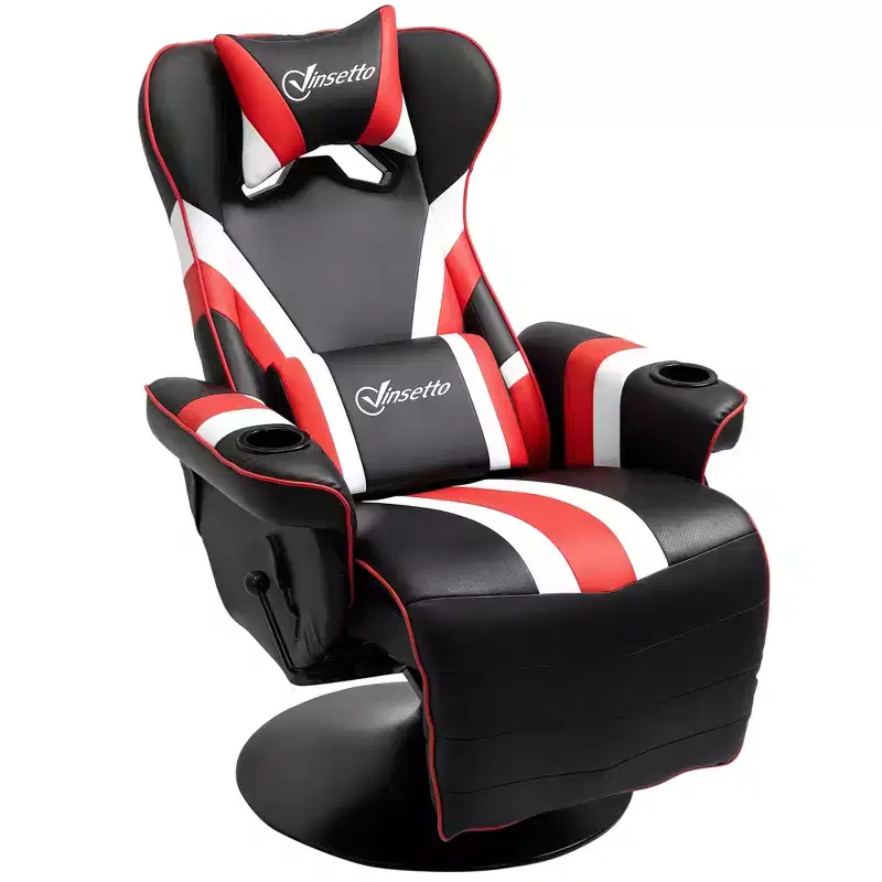 Gaming Chair, Racing Style Computer Recliner with Lumbar Support, Footrest and Cup Holder/White/Red