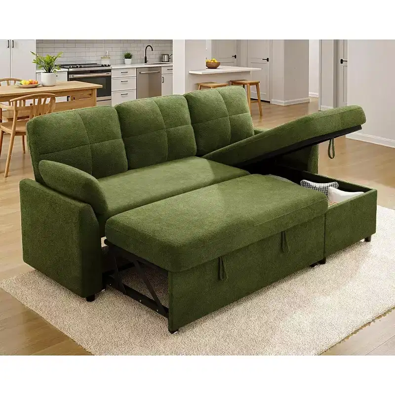 Sofa Bed, L Shaped Sleeper with Storage Chaise, Convertible Pull Out Couch for Living Room