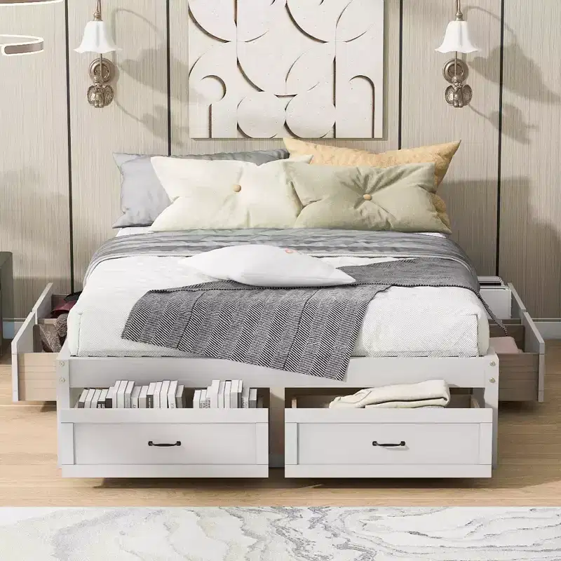 Queen Size Wood Platform Bed With 6 Storage Drawers, Easy Assembly