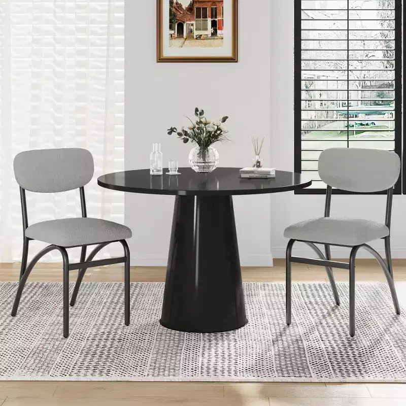 Set of 2/4 Dining Chairs with Boucle Upholstered Back and Metal Legs for Living Room, Dining Room, Kitchen