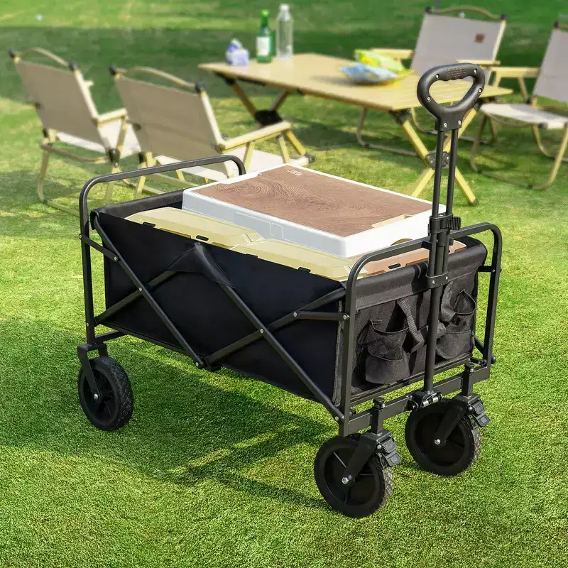 Black Large Collapsible Folding Wagon Cart – All-Terrain, 330 lbs Capacity, 1 Person
