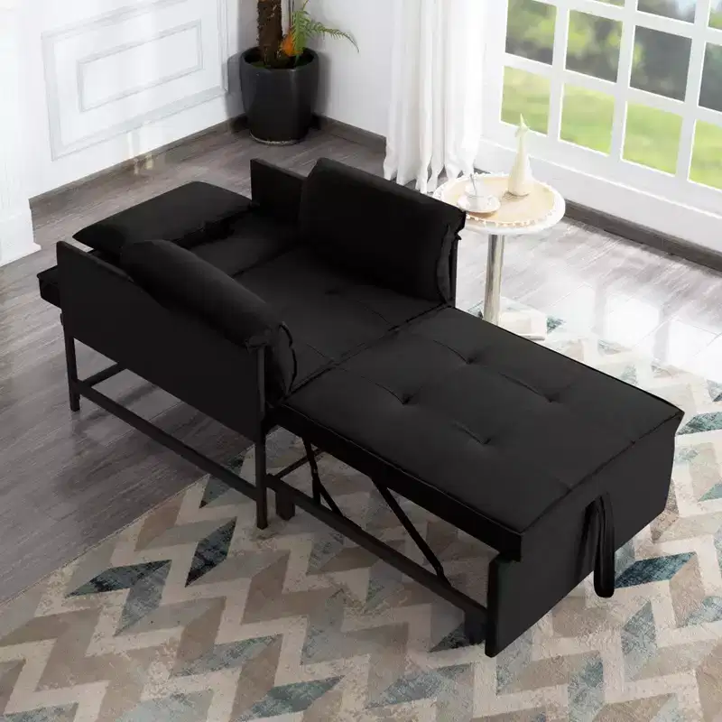 34.3 Velvet Convertible Pull-Out Sleeper Chair Bed with 3-Position Adjustable Backrest