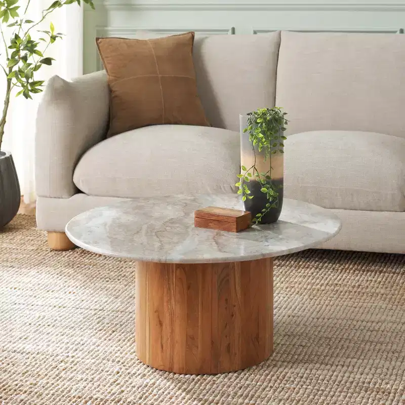 Augsburg Marble Coffee Table - COF2900A-2BX - Off White/Walnut - Safavieh