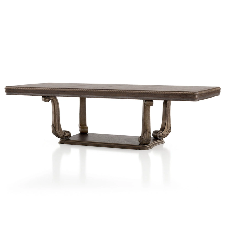 Furniture of America Cassian Traditional 9-Piece Weathered Oak Solid Wood Expandable Dining Table Set