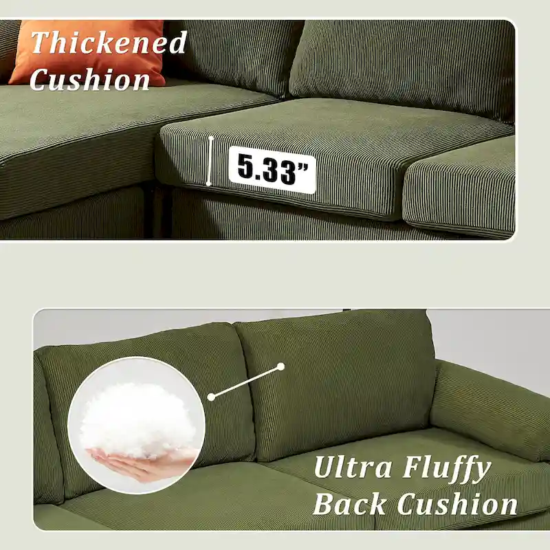 OVIOS Reversible Chaise Sofa With Fluffy Cushions Metal Legs