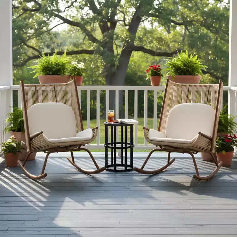 Christopher Knight Home Gaspard Modern Metal Patio Seating Set with Rocking Chairs and Ceramic Tabletop
