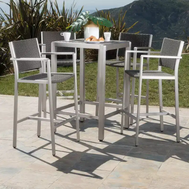 GDFStudio Crested Bay Outdoor 5 Piece Wicker and Aluminum Bar Set