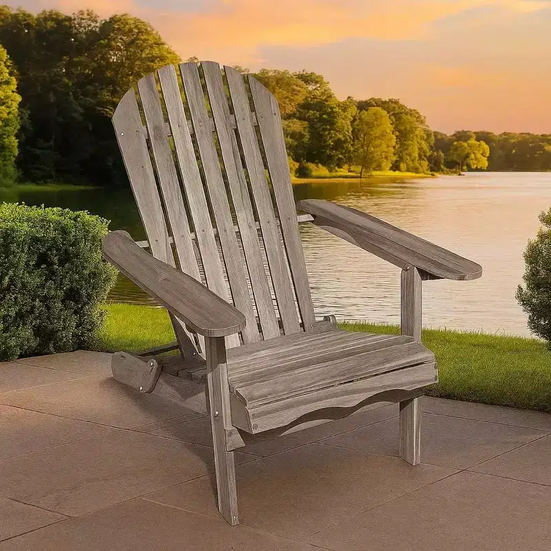 Royal Hampton Outdoor Adirondack Chair, Slatted Back, Gray Eucalyptus Wood