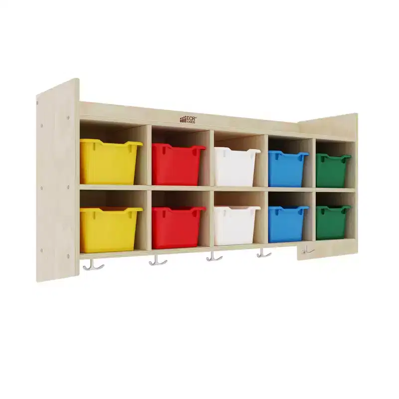 ECR4Kids 10-Section Hanging Coat Locker with Shelf and 10 Scoop Front Bins, Cubby Storage