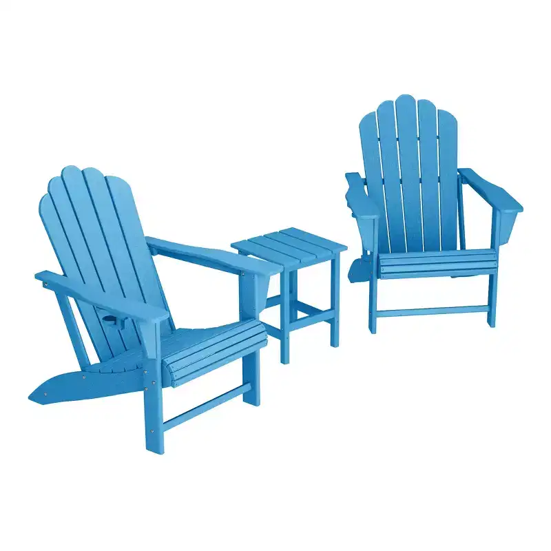 WestinTrends Highland 3-Piece Outdoor Patio HDPE Adirondack Chair With Cup Holder and Table Set, Pacific Blue